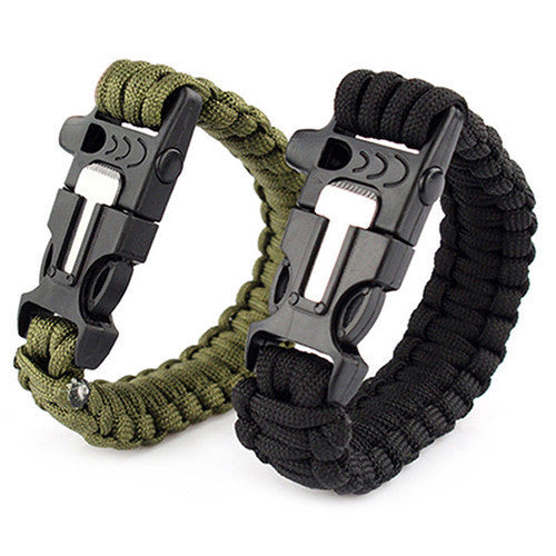 Tactical Paracord Bracelet with Flint Fire Starter & Scraper & Whistle
